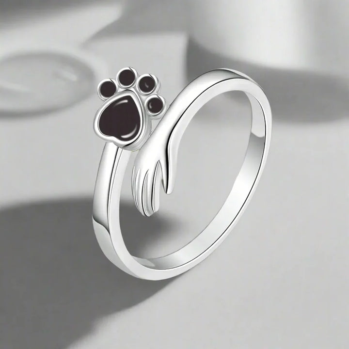 925 Sterling Silver Adjustable Ring – Hand and Paw Print Design